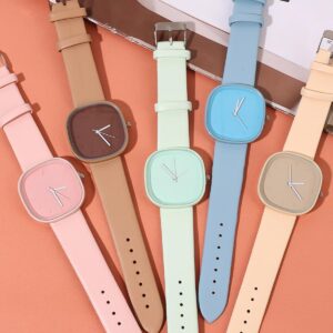 Fashion Square Quartz Dial Casual Wrist Watches Macaron Imitation Leather Strap