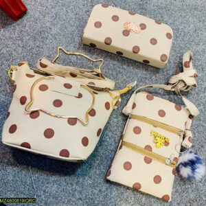 3 Pc Brown Polka Dot Purse Set